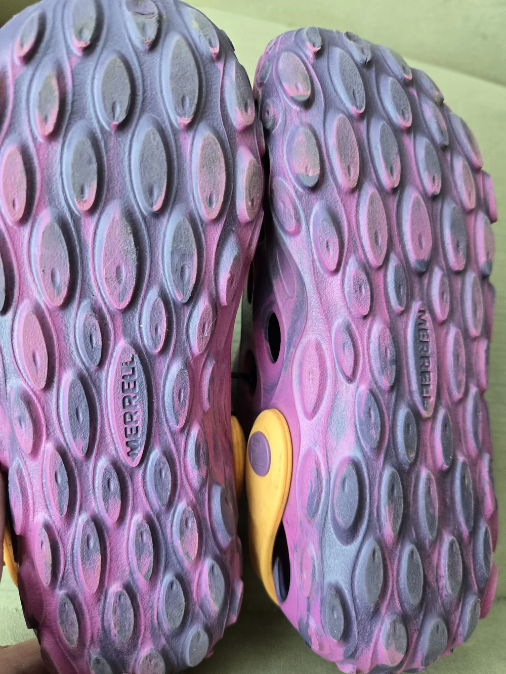 Merrell Kids Purple and Pink Water Clogs with Orange Heel Strap
